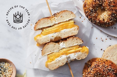 A cross-section showing an Ultimate Sandwich Bagel surrounded by a few other bagels