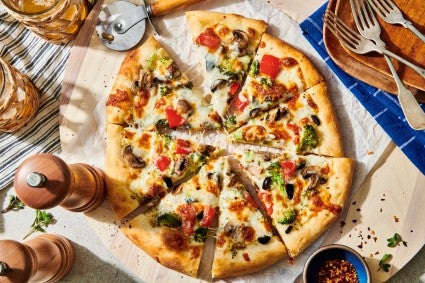 Pizza with a light amount of toppings